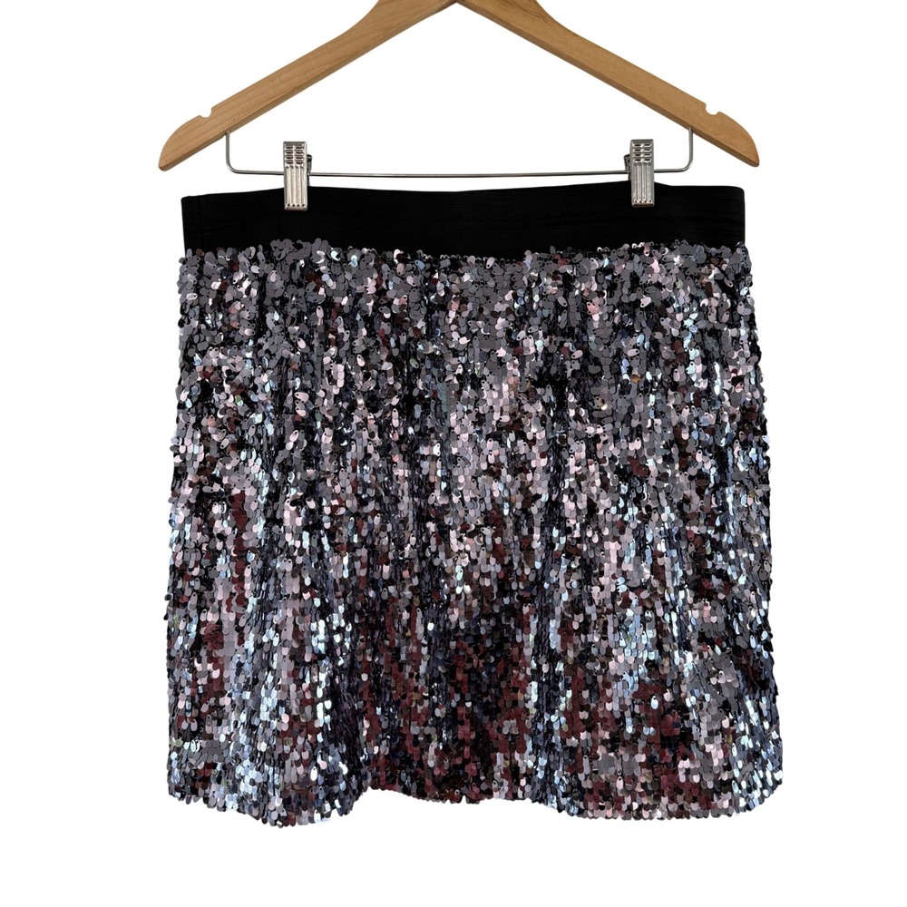 Dash by Kardashian Women Large Sequin Mini Skirt Silver Party Glam Night Out - Picture 3 of 10